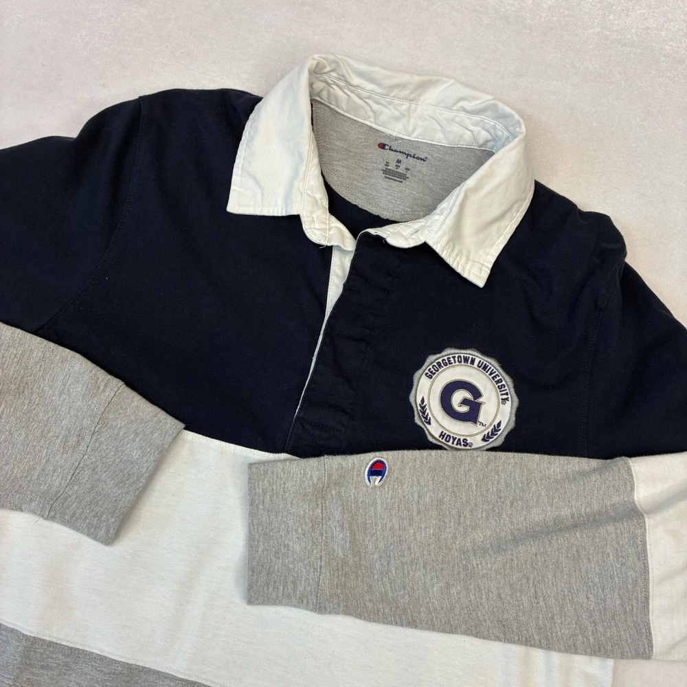Champion Georgetown University Rugby Shirt Mens‎ M Navy White Grey Logo